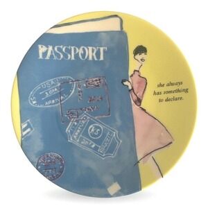 Kate Spade New York Grand Tour Lenox Passport Tidbit Plate Yellow 5.75" Travel